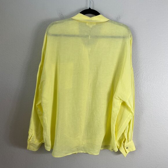NEW L'Agence Large Talitha Tie Blouse Yellow Button Up Shirt Linen Blend Top - Picture 10 of 12